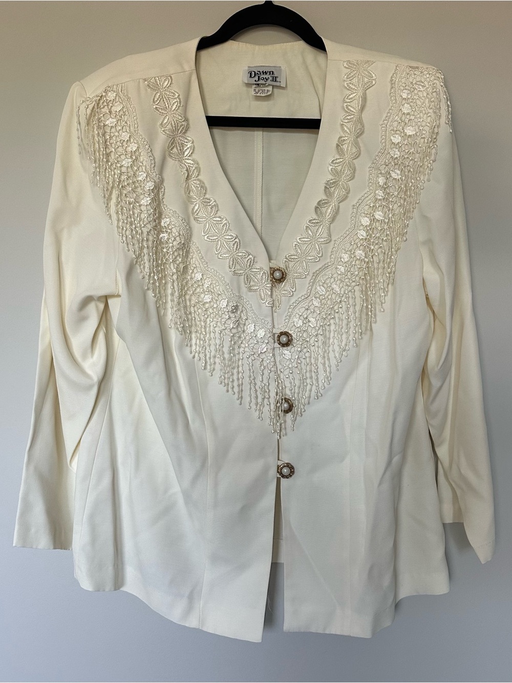 Dawn Joy II Ivory Embroidered Beaded Lace V-Neck Long Sleeve Blouse 16 Western
